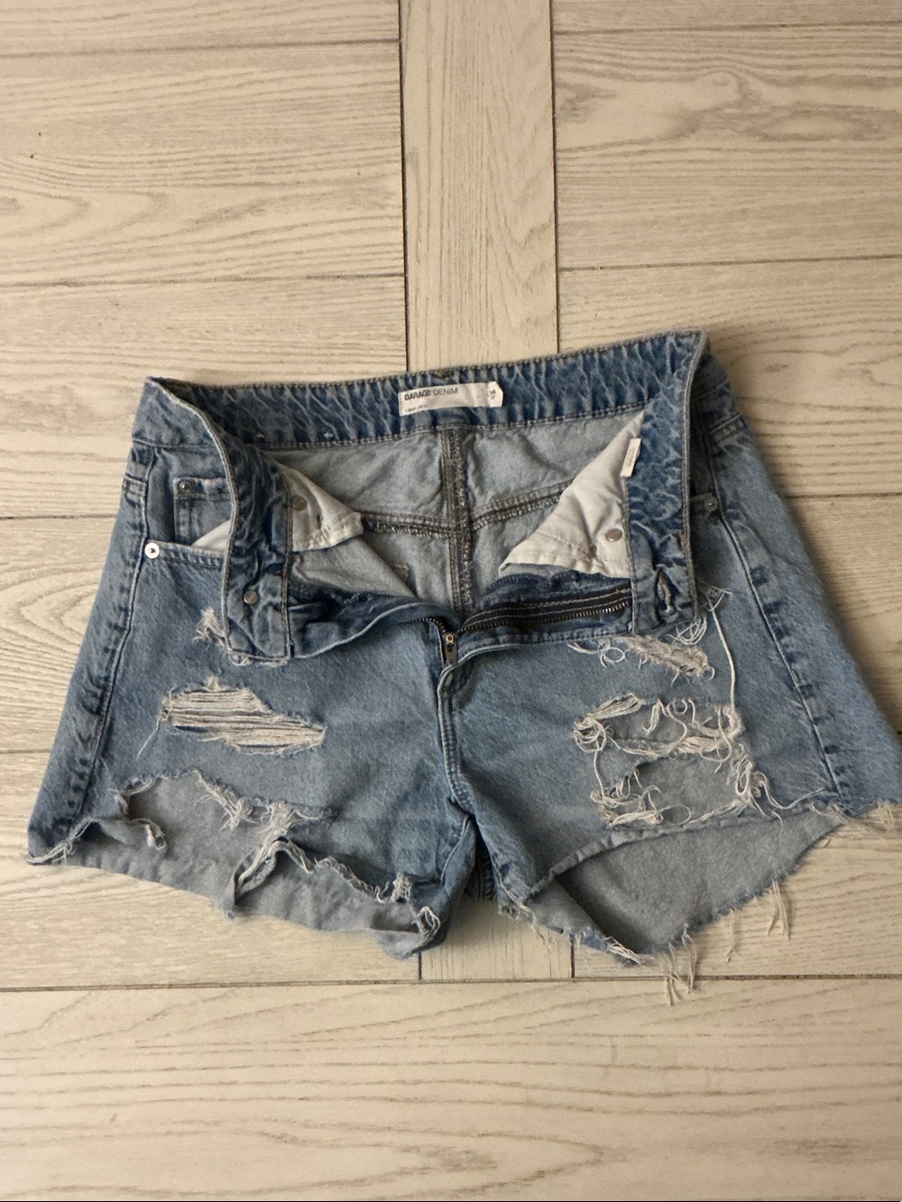 Garage Light Blue Distressed Denim Jean Shorts